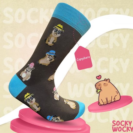 CAPYBARA - CAPIBARA - Lot de 2 - Chaussettes amusantes pour hommes et femmes - Taille unique (37- 44) - Chaussettes humoristiques Chaussettes d'intérieur - Cadeau pour hommes, femmes, père, mère, petite amie, sœur, grand-mère - Cadeau SOCKY WOCKY