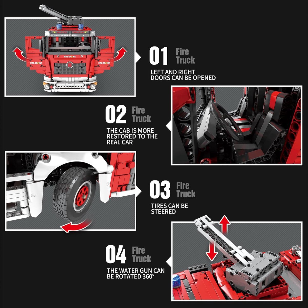 Reobrix 22008 Brandweer wagen met waterkanon bouwset | RC auto constructie modelbouw | Educatief speelgoed bouwpakketten voor kinderen & volwassenen | Met radiografisch bestuurbare remote | Accu niet geschikt voor Lego technic | 2888 bouwstenen – foto 3