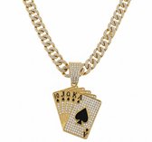 Chaîne à maillons dorés avec pendentif jeu de cartes - collier pour homme - avec strass - pendentif fantaisie - maillons larges