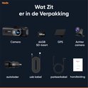 Inhoud van de Nexlis verpakking: 4K dashcam, 64GB SD-kaart, GPS, achtercamera, autolader, USB-kabel, parkeerkabel, handleiding.