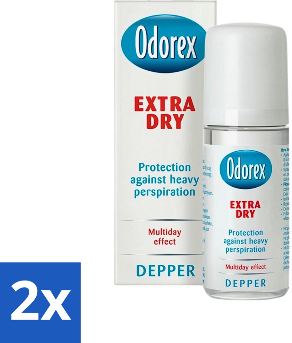 2 x Odorex Depper - Deodorant Roller - Extra Dry - Krachtige Bescherming - 50 ml - Overmatig Zweten - Droge Oksels - Deodorant - Depper - Langdurige Bescherming