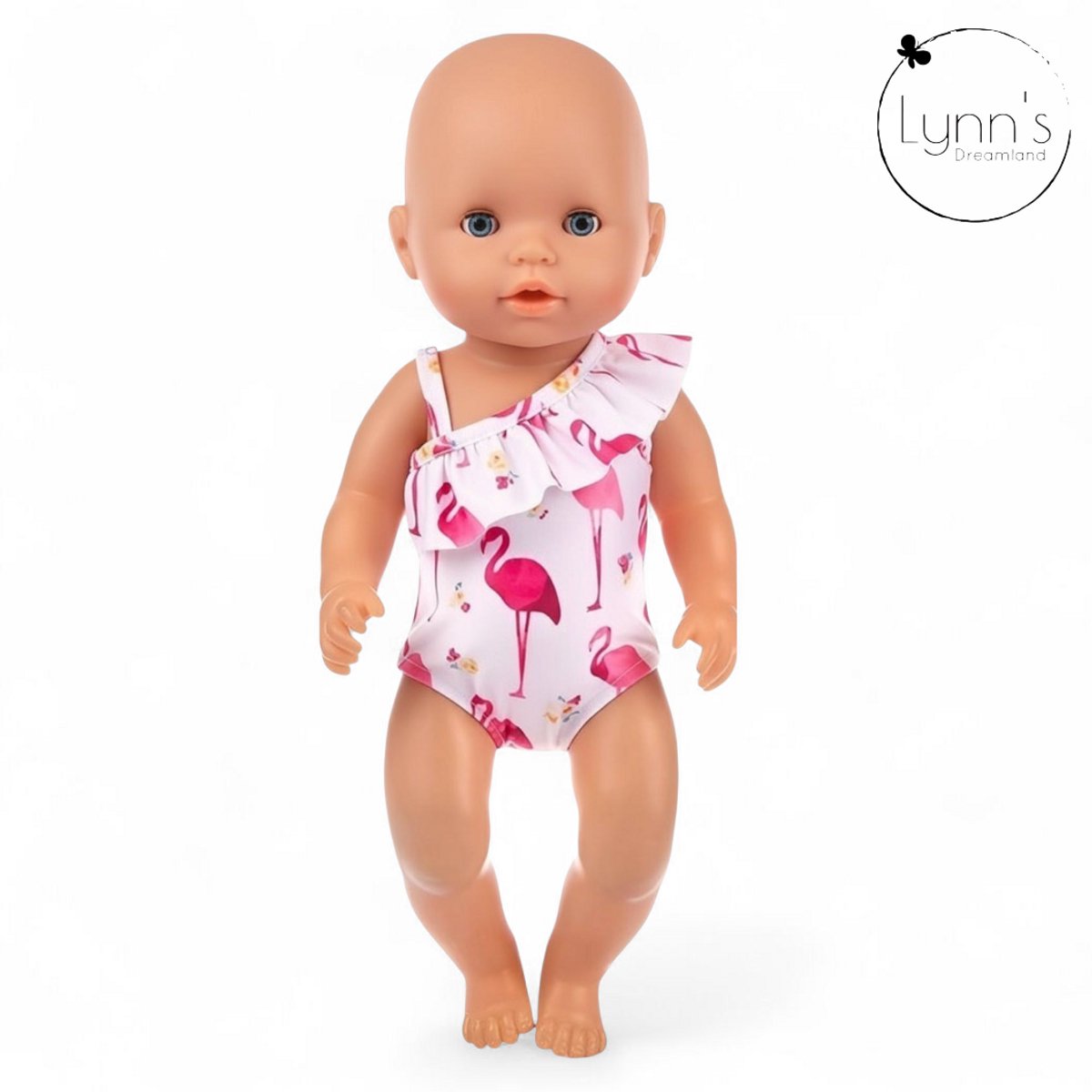 Poppenkleertjes voor babypop 43 cm - Roze flamingo badpak - In cadeauzakje - Poppenkleding geschikt voor o.a. Baby Born pop — afbeelding 6