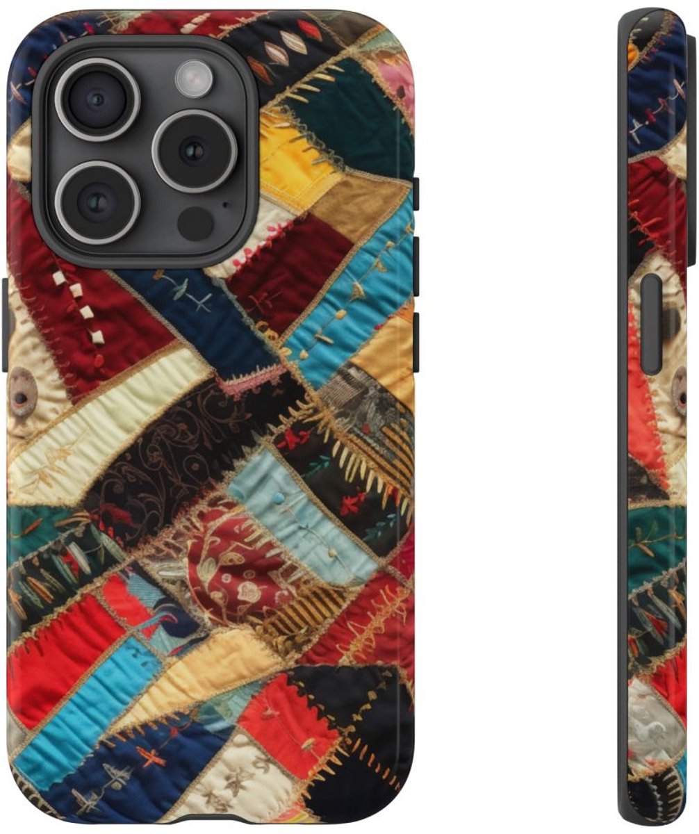 Kleurrijk Patchwork Quilt Design – Telefoonhoesje Geschikt voor iPhone 15 Pro