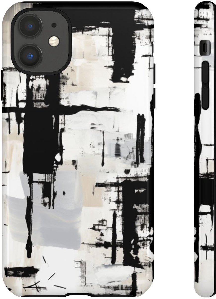 Monochrome Abstracte Penseelstreken – Telefoonhoesje Geschikt voor iPhone 11