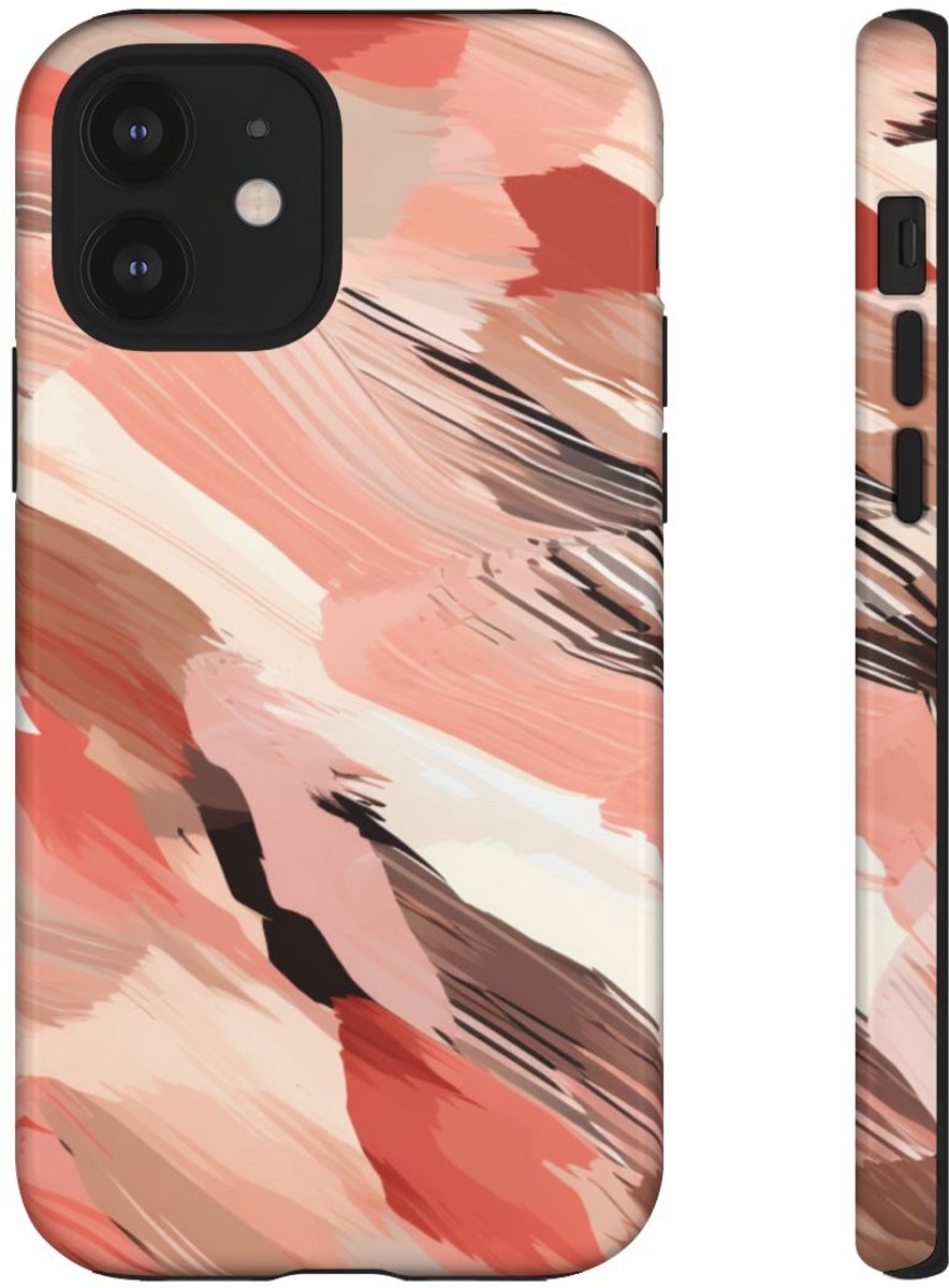 Abstracte Koraalkleurige Penseelstreken – Telefoonhoesje Geschikt voor iPhone 12