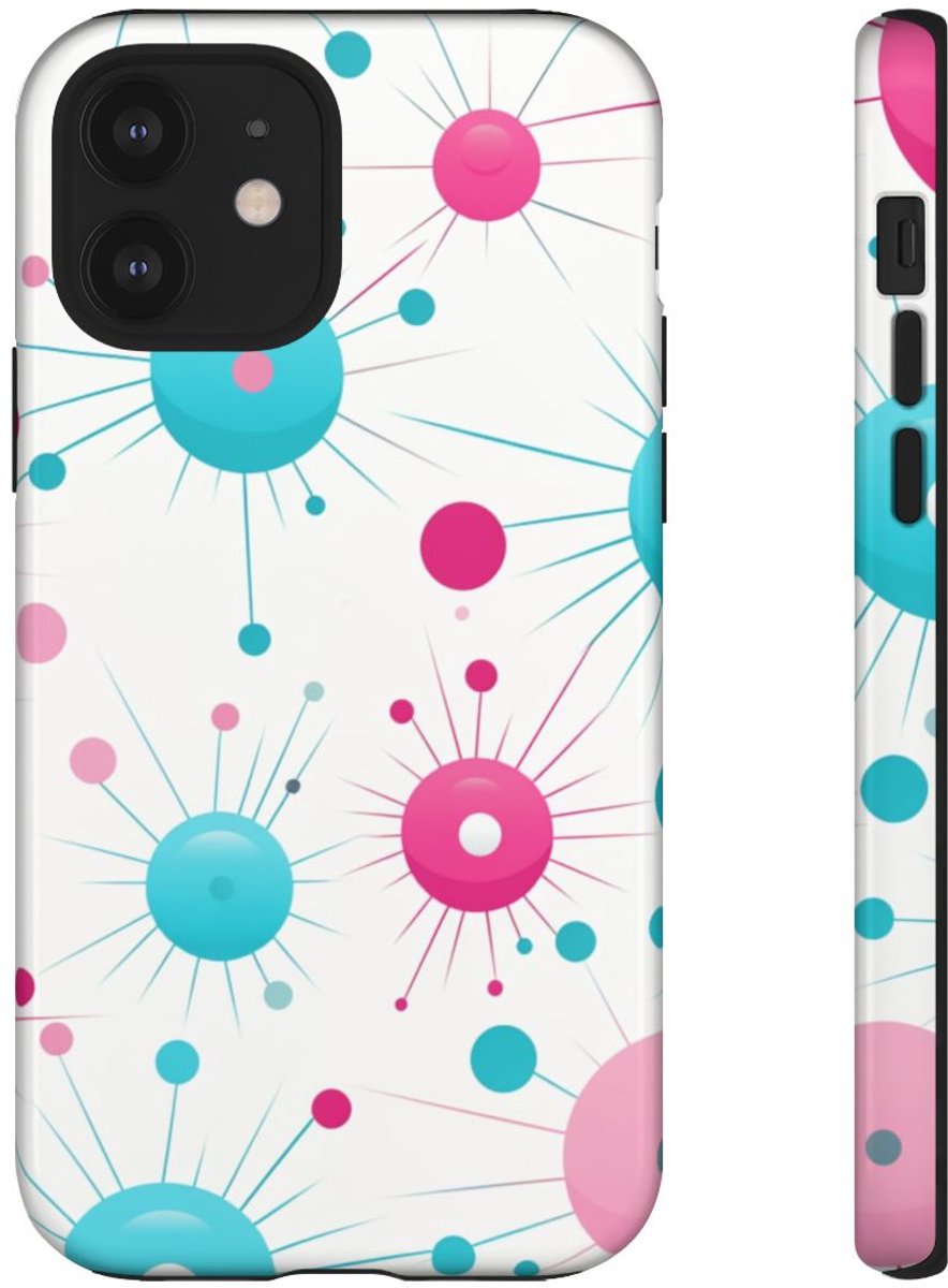 Retro Atomisch Patroon in Roze en Turquoise – Telefoonhoesje Geschikt voor iPhone 12