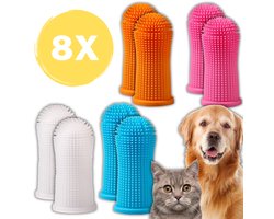 Tandenborstel Hond & Kat set van 8 - Honden en katten tandenborstel - gebitsverzorging - tandverzorging - vingertandenborstel - tandenpoetsen - Multicolor