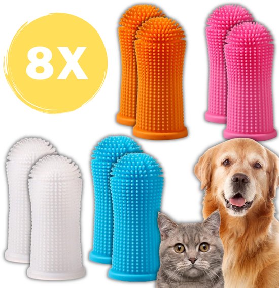 Tandenborstel hond en kat – set van 8 – multicolor
