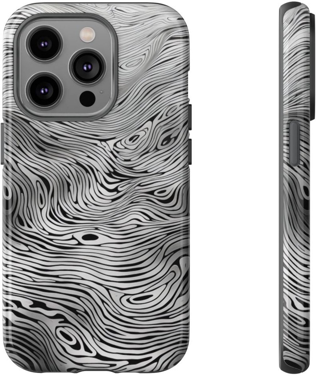 Zwart-Witte Abstracte Lijnenstructuur – Telefoonhoesje Geschikt voor iPhone 14 Pro