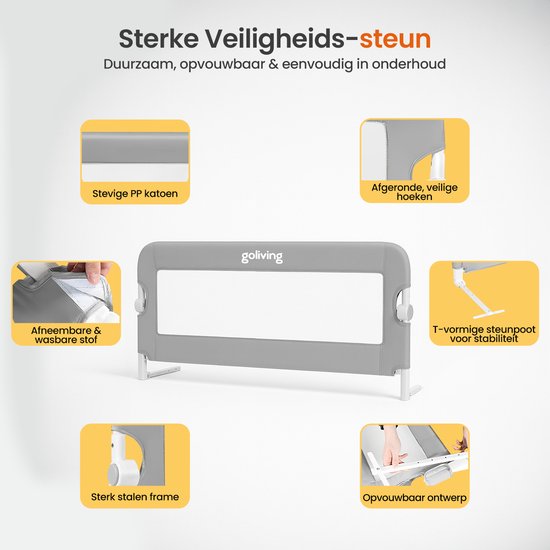 Barrière de lit Goliving - Barrière de lit - Barrière de lit - Barrière de lit pliable - 120 x 45 cm - Gris