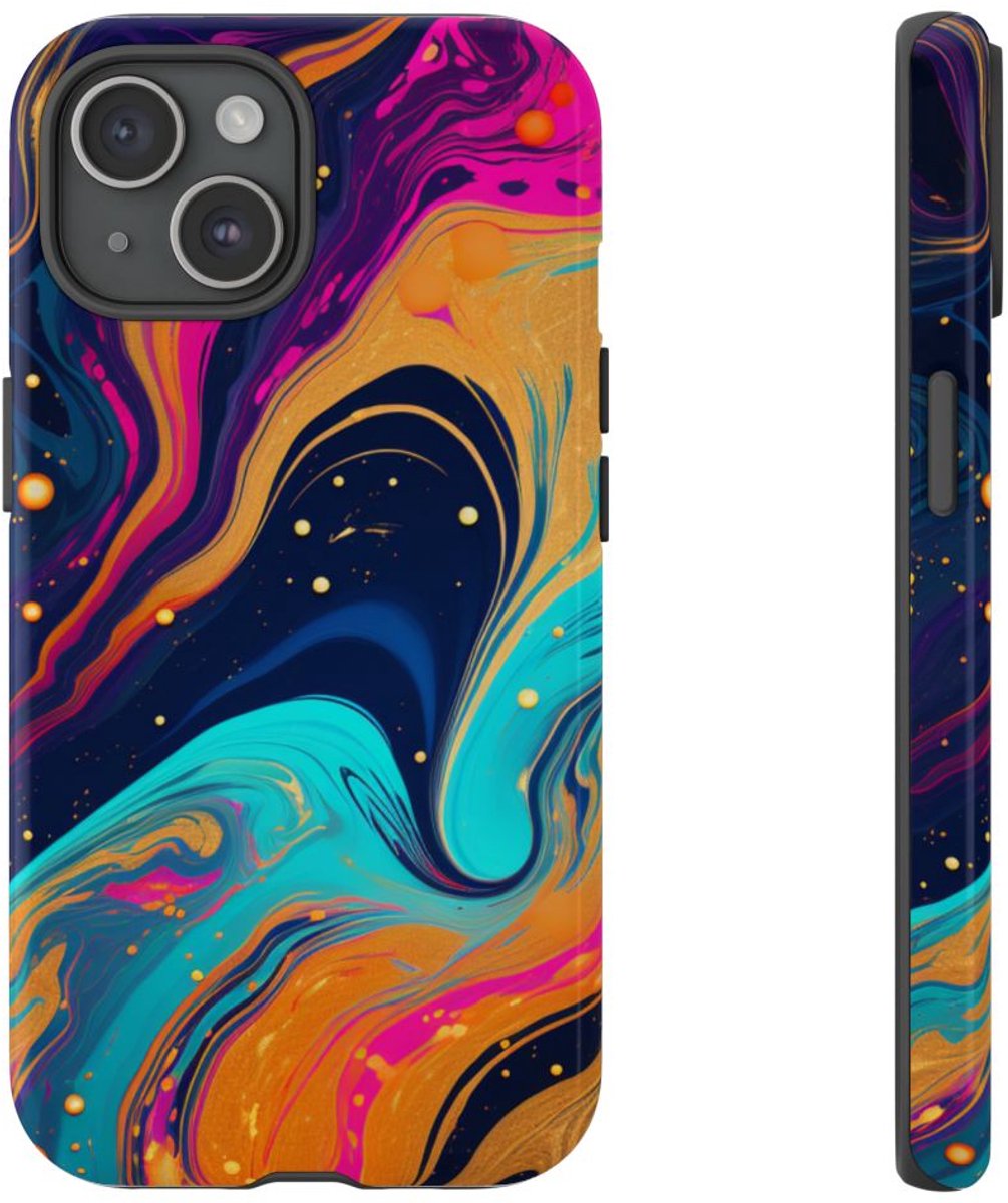 Psychedelisch Neon Marmer Abstract – Telefoonhoesje Geschikt voor iPhone 15