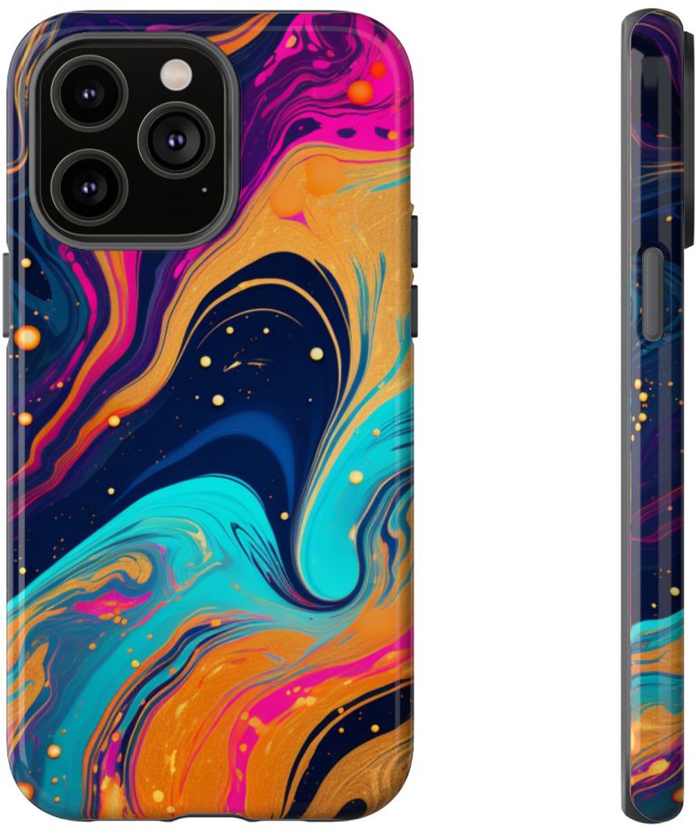 Psychedelisch Neon Marmer Abstract – Telefoonhoesje Geschikt voor iPhone 14 Pro Max