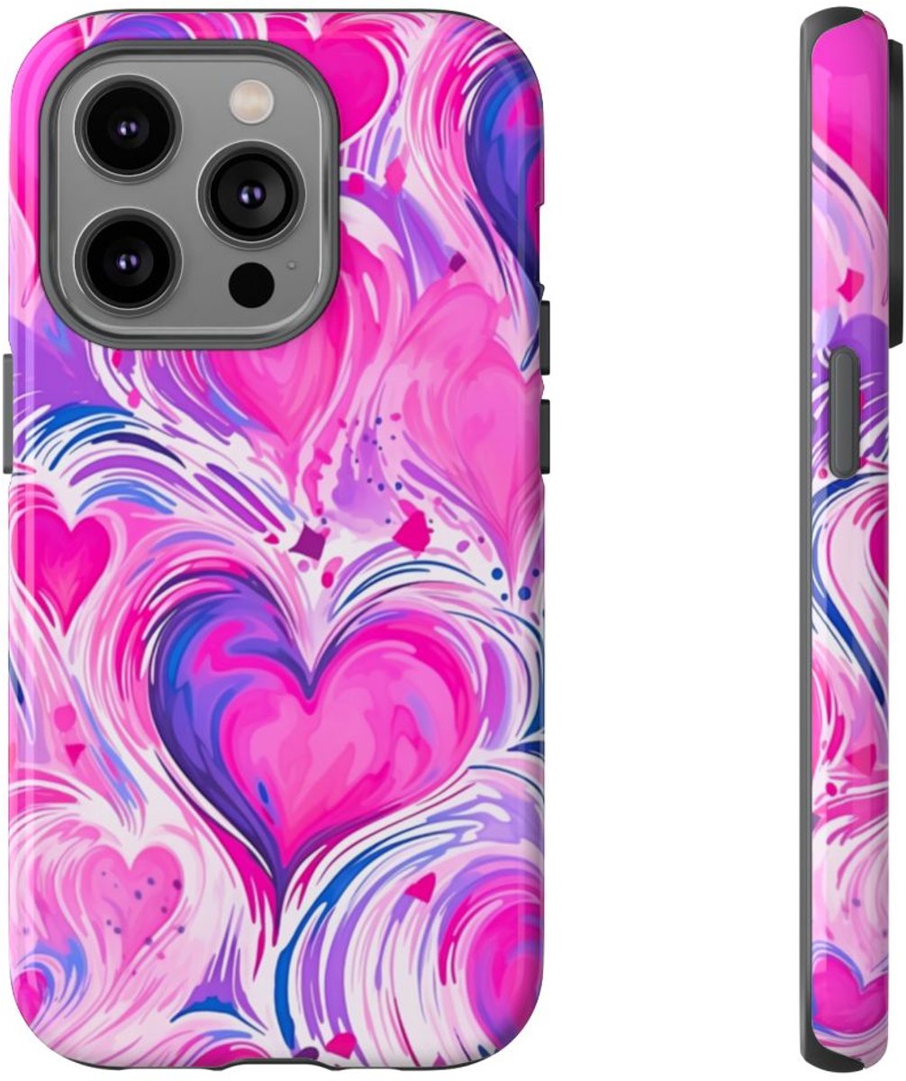 Roze en Paarse Hartjeswerveling – Telefoonhoesje Geschikt voor iPhone 14 Pro