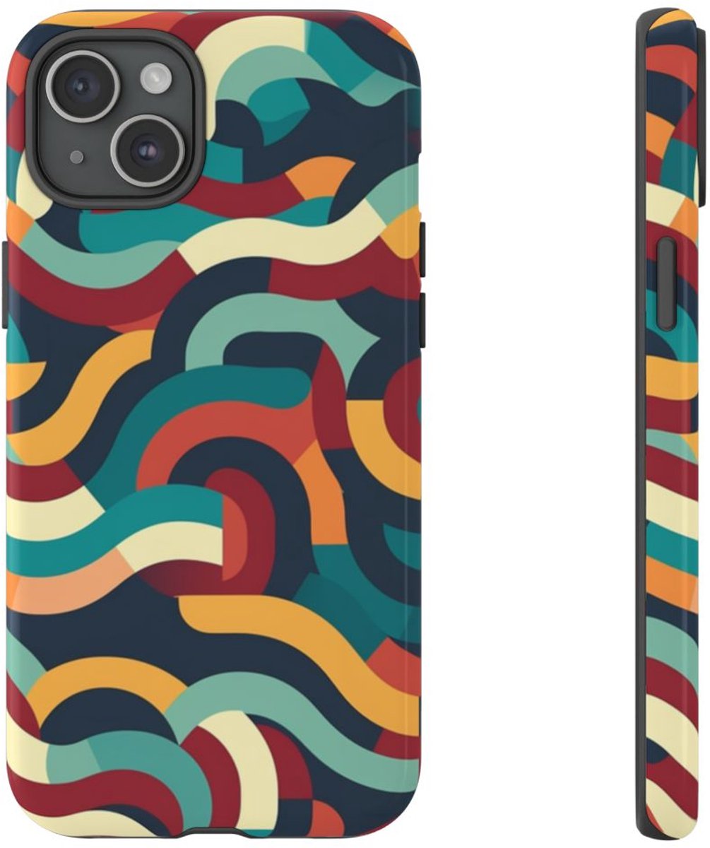 Kleurrijk Abstract Golvend Patroon – Telefoonhoesje Geschikt voor iPhone 15 Plus