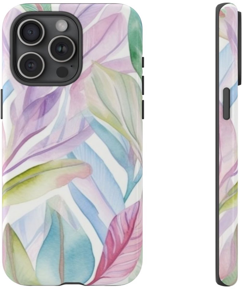 Aquarel Pastelbladeren Patroon – Telefoonhoesje Geschikt voor iPhone 15 Pro Max