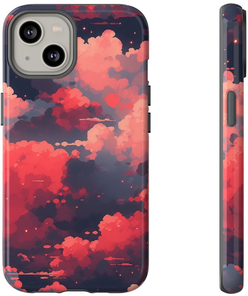 Abstracte Wolkenlucht in Rood en Roze – Telefoonhoesje Geschikt voor iPhone 14