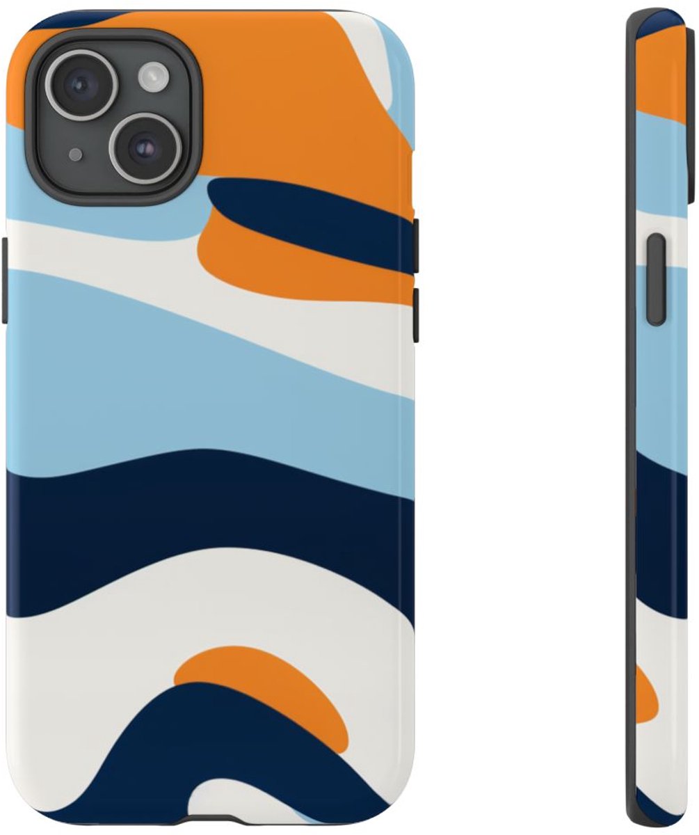 Abstract Oranje-Blauw Patroon – Telefoonhoesje Geschikt voor iPhone 15 Plus