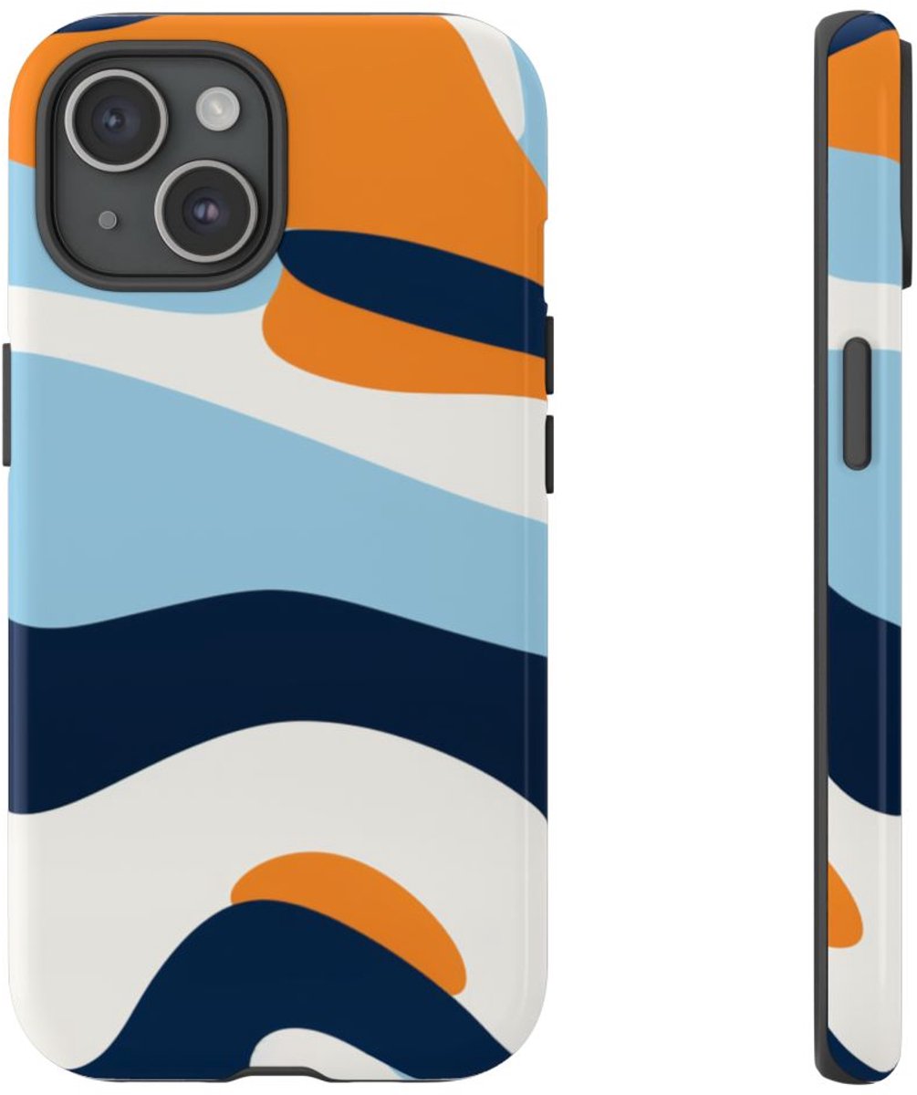 Abstract Oranje-Blauw Patroon – Telefoonhoesje Geschikt voor iPhone 15