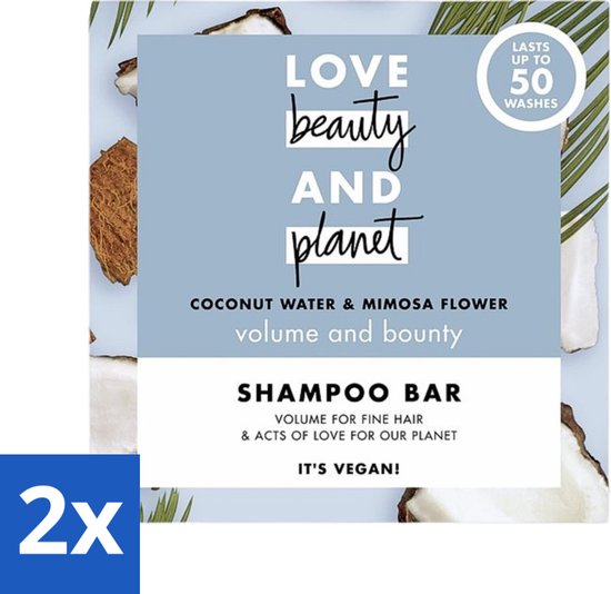 2 x Love Beauty and Planet - Shampoo Bar - Coconut Water & Mimosa Flower - Hydratatie & Volume - 90 g - Shampoobar - Volume Shampoo - Hydratatie Shampoo - Biologische Shampoo - Vegan Shampoo