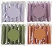 Cactula luxe gekleurde korte dinerkaarsen in Trendy kleuren! 4 pakjes van 6 kaarsen in de kleur Combined - Lila Mauve Thyme Siena 2.1 x 12 cm