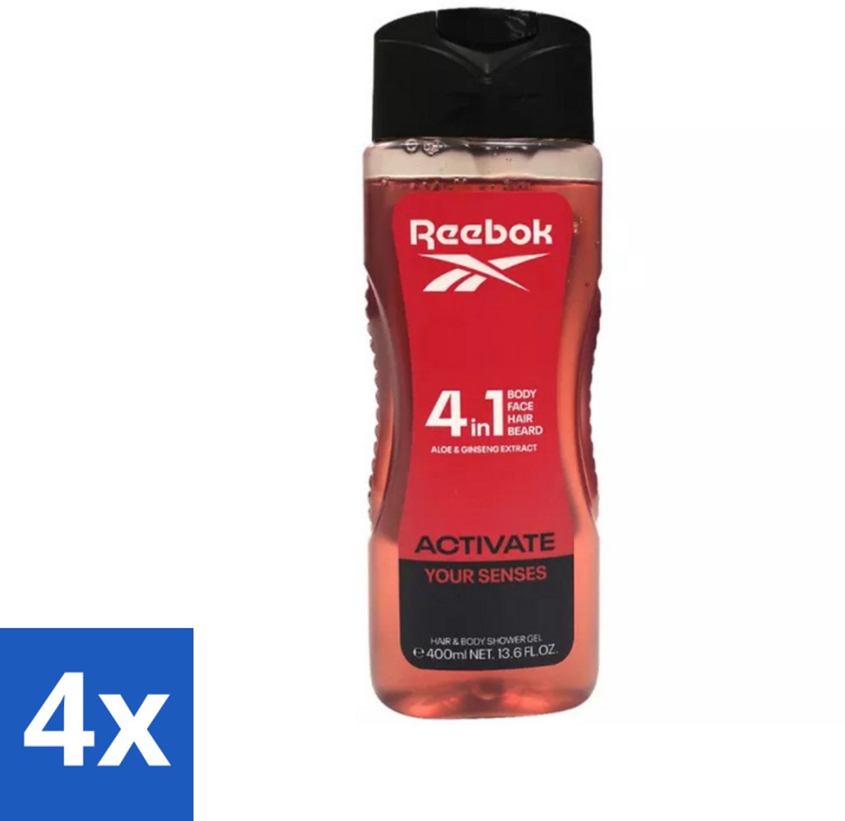 4 x Reebok - Activate Your Senses - Douchegel - 4 in 1 - 400 ml - Douchegel - 4 In 1 - Douche - Scheerschuim - Lichaam