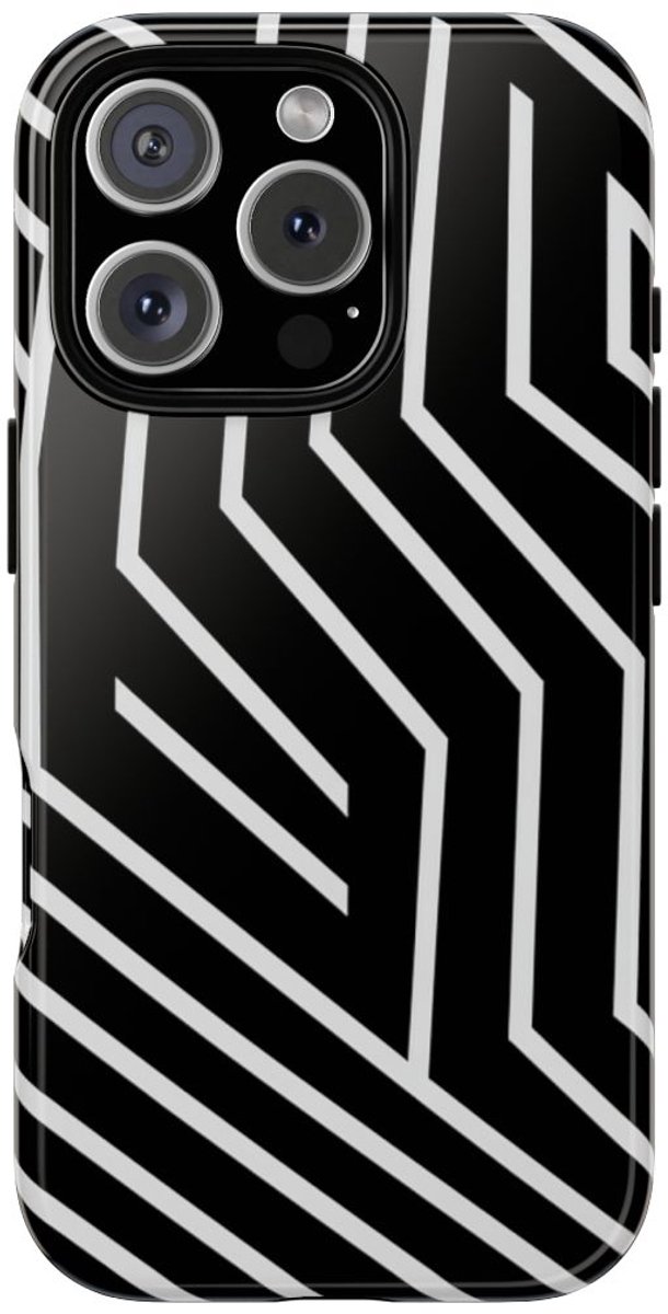 Zwart-Wit Geometrisch Lijnpatroon – Telefoonhoesje Geschikt voor iPhone 16 Pro