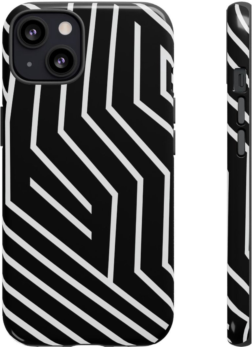 Zwart-Wit Geometrisch Lijnpatroon – Telefoonhoesje Geschikt voor iPhone 13