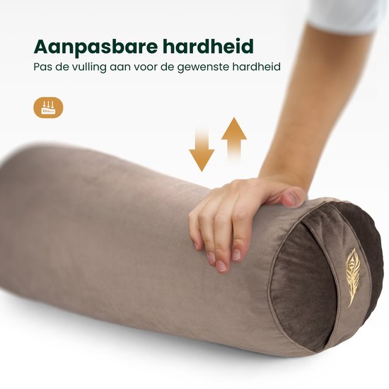 MindBaas - Yoga Bolster - Eco - Velvet - Donkergrijs - Dubbel Gestikt - 60 x 20 cm (lengte x diameter) - Yoga Kussen van MindBaas — afbeelding 4