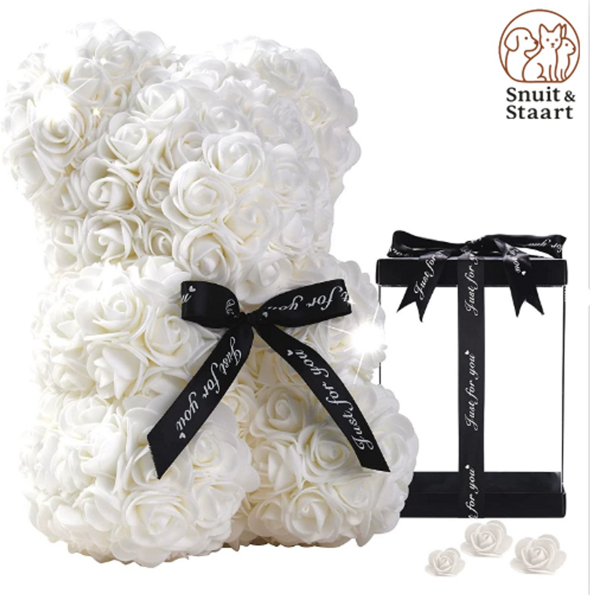 Witte Rozen Beer - 25 CM - Inclusief Luxe Giftbox - Rozenbeer - Rozenbeer - Valentijn
