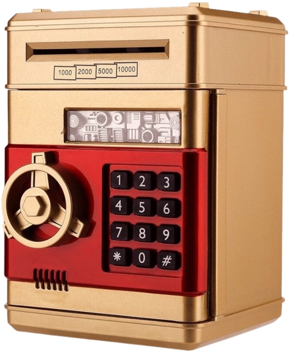 RAMBUX® - Kluis met Pincode & Geluid - Goud - Spaarpot - Munten & Briefgeld - Automatisch Spaarvarken - Educatief Speelgoed