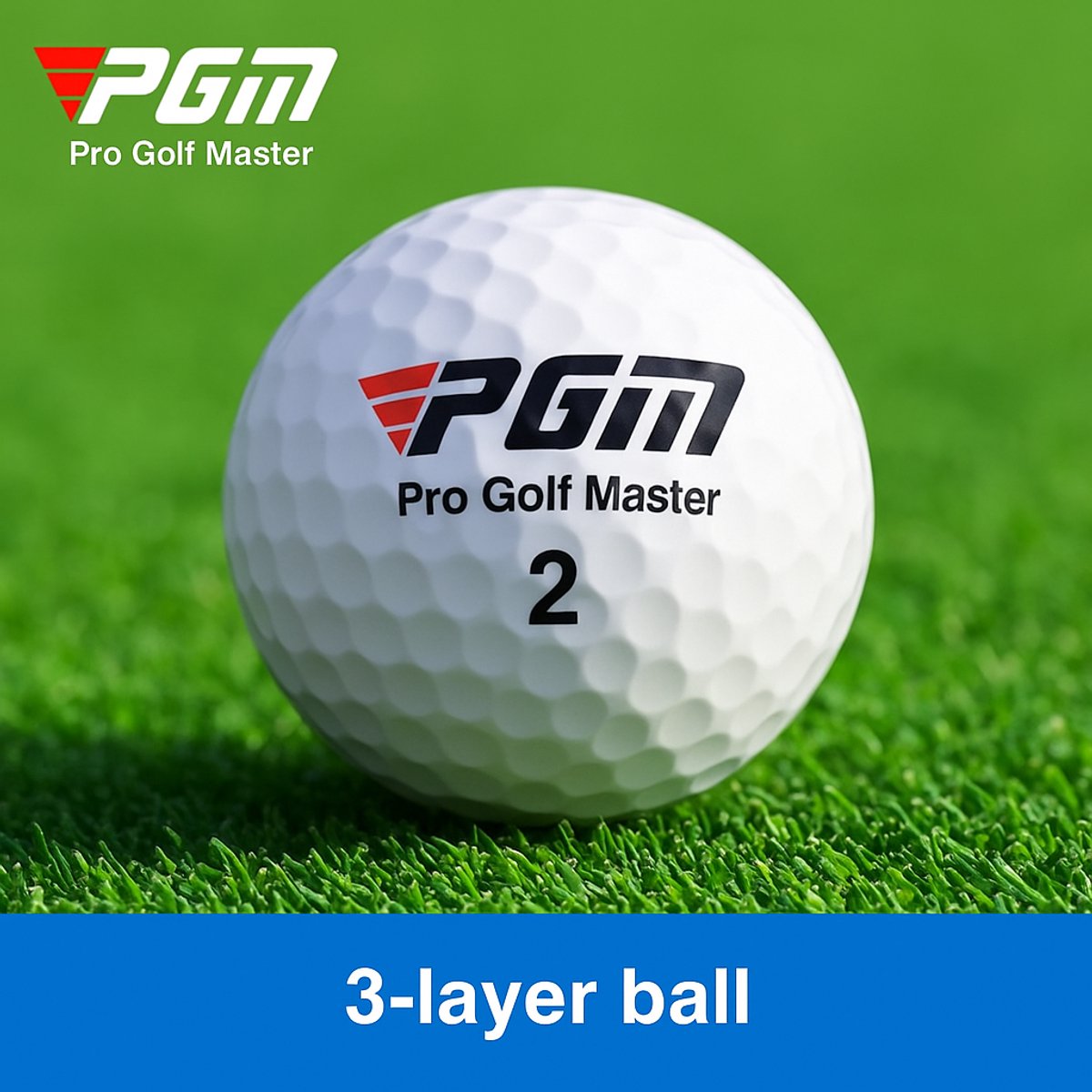 PGM|PRO GOLF MASTER | 3-Laagse Golfbal – Premium Kwaliteit voor Binnen en Buiten – 1 Stuk – Golfballen – Match / Wedstrijd Golfbal | #NO:2