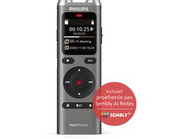 Philips DVT2075 Audio recorder - 2 Hoogwaardige microfoons - Stereo MP3-/ PCM-opname - Sembly AI Notes-software/ spraakherkenning - Groot verlicht display - 8 GB - USB-C - oplaadbare accu - Antraciet