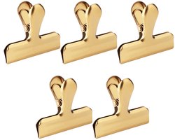5-stuks Gouden metalen clip - Stevige clip voor voedselzakken - Sluitclip - Metalen scharnierclip - Map - Gouden clip voor aardappelchips - Geschikt voor het sluiten van voedselzakken in de keuken en het opbergen van documenten op kantoor - Goud