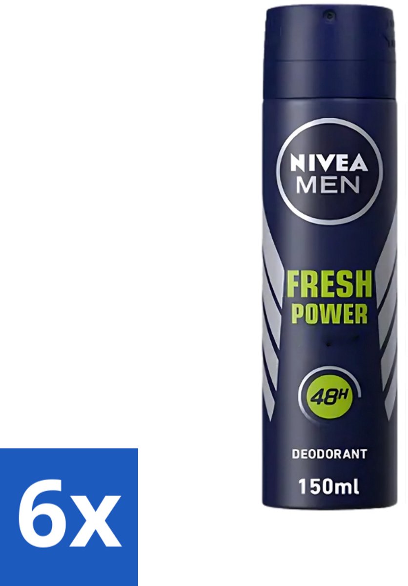 6 x Nivea - Men - Deodorant - Spray - Fresh Power - 48 Uur Lang Werkend - 150 ml - NIVEA MEN - Deodorant Spray - Anti-transpirant - 48 Uur Bescherming - Frisheid