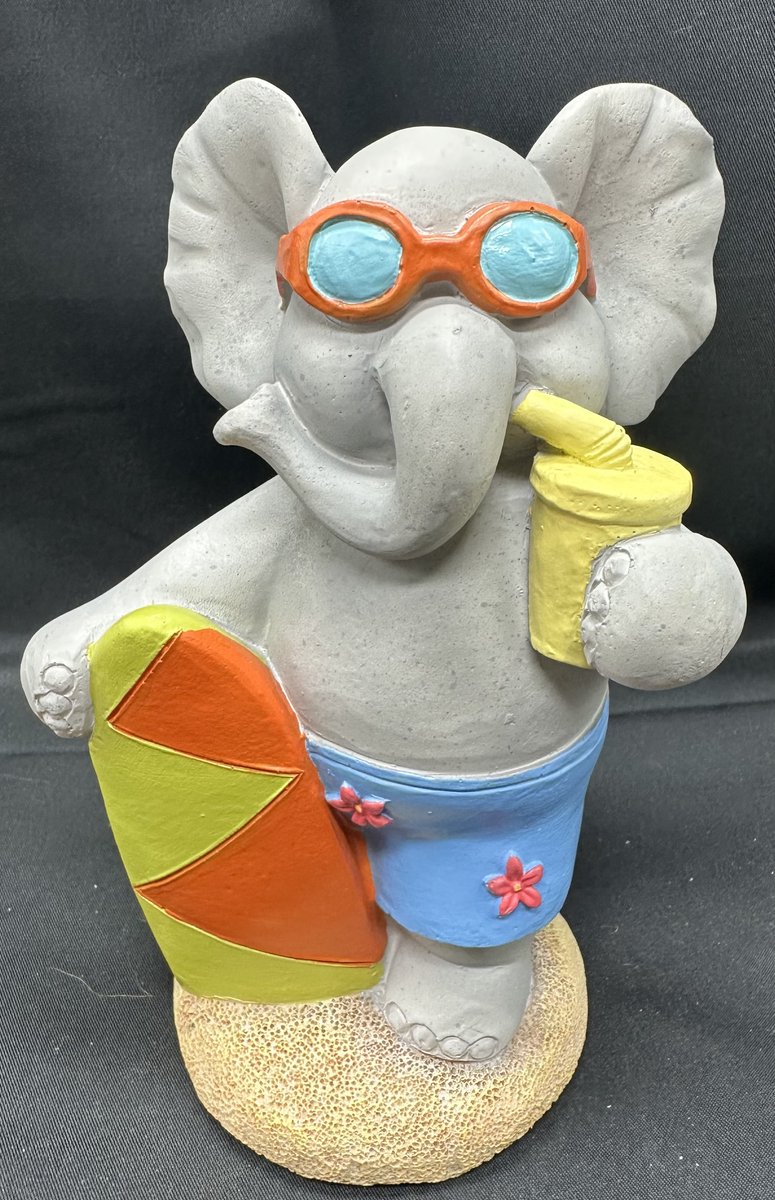 Decoratief polyresin beeld '' Tropische olifant met surfplank "- meerkleurig - hoogte 15 x 10 x 8 cm - Woonaccessoires - Decoratieve beelden