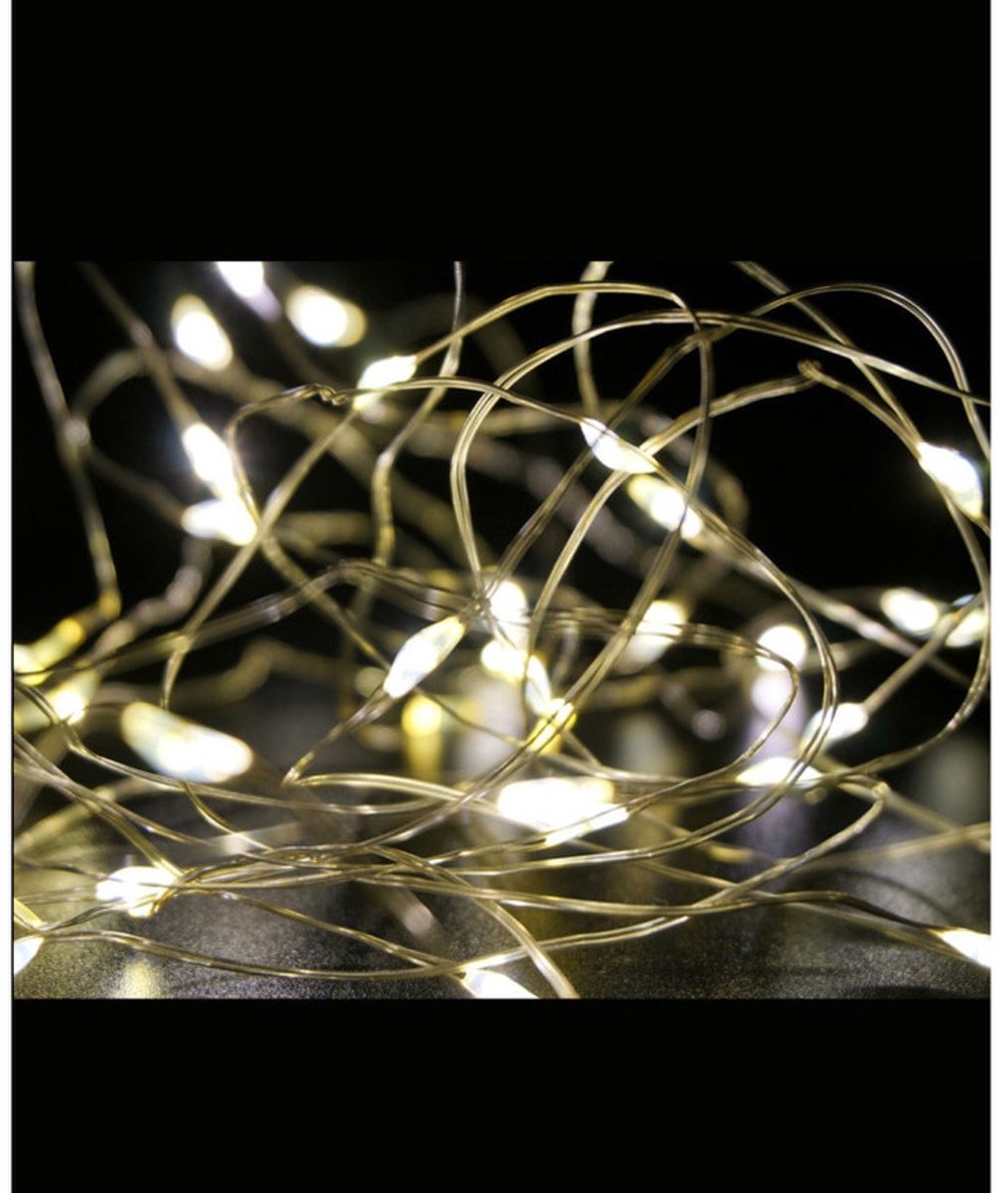 2x stern fabrik draadverlichting zilver- 30 leds wit -batterij- 100 cm