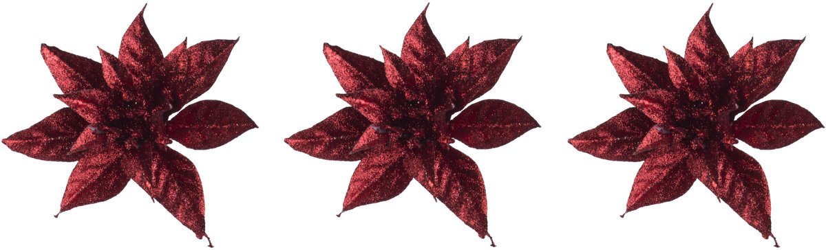 Cosy & Trendy Kerstboomversiering Kerstster - 6x - 15 cm - rood glitter - op clip - ornament