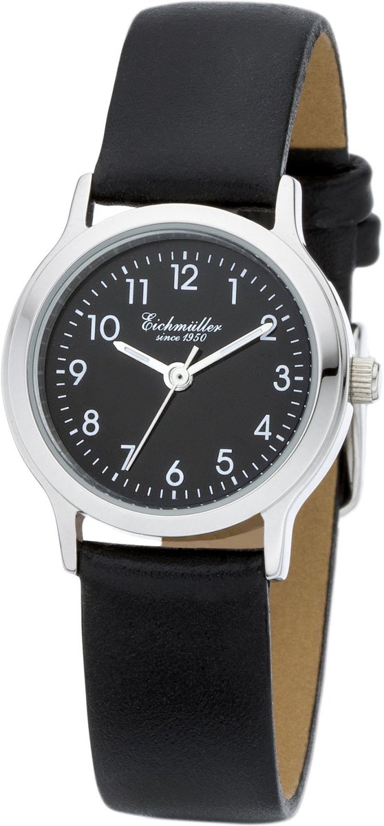 Eichmüller Klassiek Dameshorloge - Edelstaal - Zwarte Horlogeband - Zwarte Wijzerplaat - Quartz Uurwerk - 26 mm
