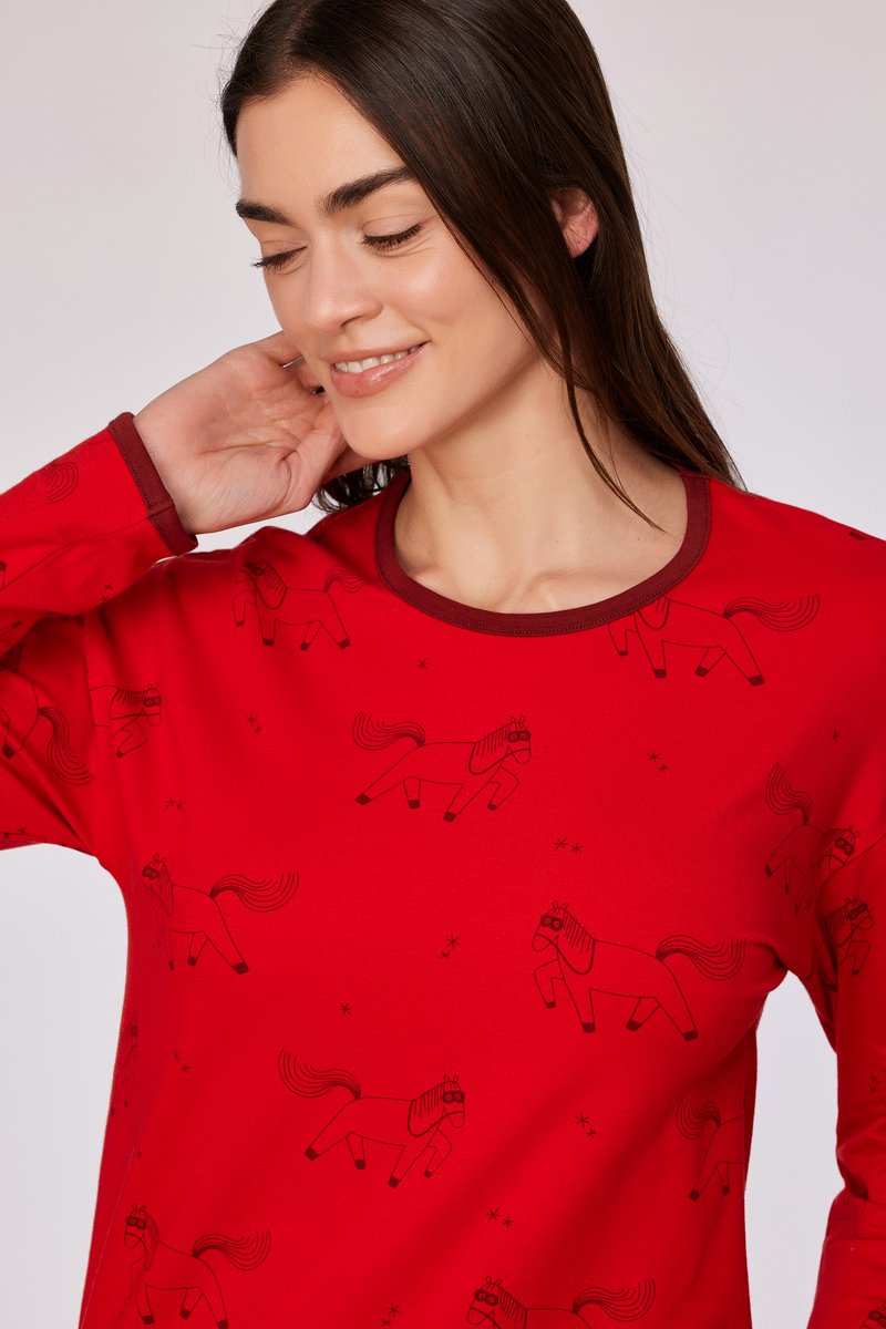 Woody nachtkleed met ponyprint-M rode ponyprint