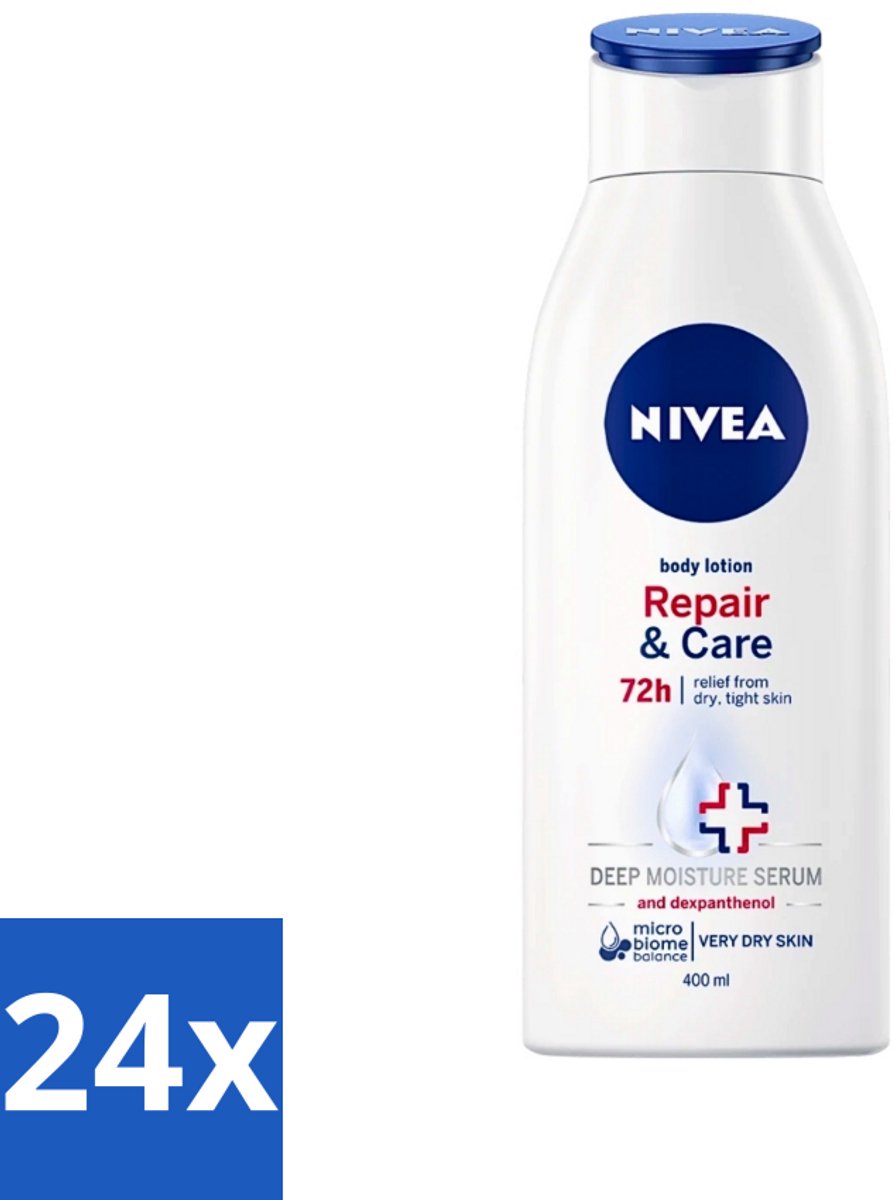 24 x Nivea - Repair & Care Body Lotion - Voor Zeer Droge Huid - 400 ml - Zeer Droge Huid - Huidverzorging - Bodylotion - Intensieve Hydratatie - Huidmicrobioom