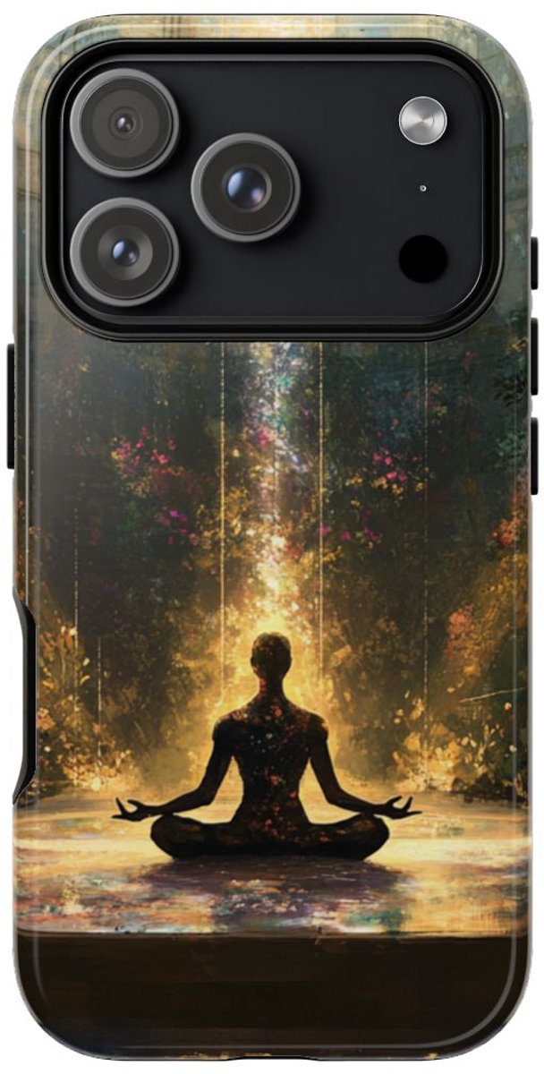 Mediterende Silhouet met Stralend Licht – Telefoonhoesje Geschikt voor iPhone 17 Pro