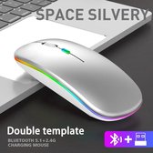 Souris optique sans fil 2,4 GHz, rechargeable par USB, RGB, compatible avec PC et ordinateurs portables - Argent