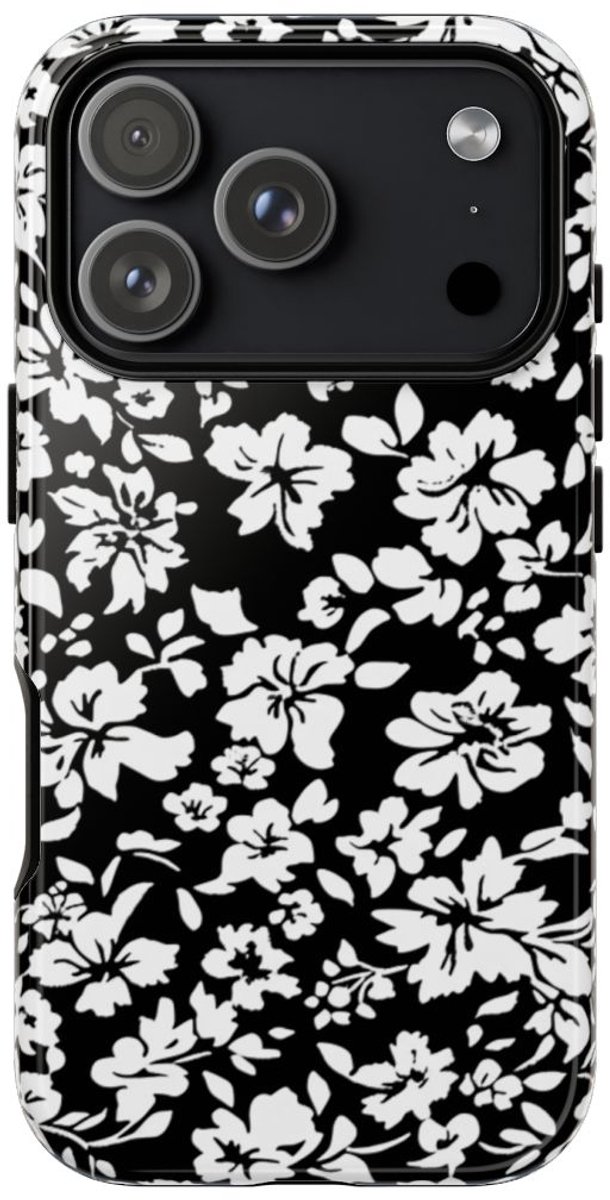 Zwart-Wit Bloemenpatroon – Telefoonhoesje Geschikt voor iPhone 17 Pro