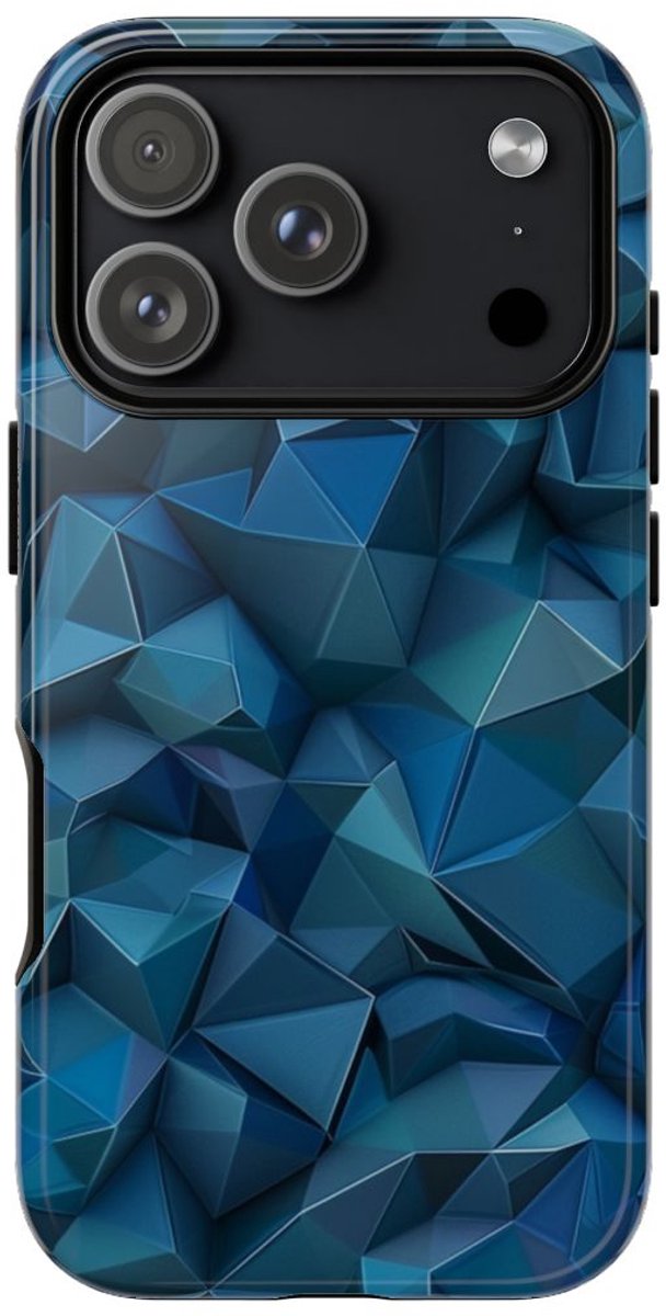 Diepblauw Geometrisch Polygonenpatroon – Telefoonhoesje Geschikt voor iPhone 17 Pro
