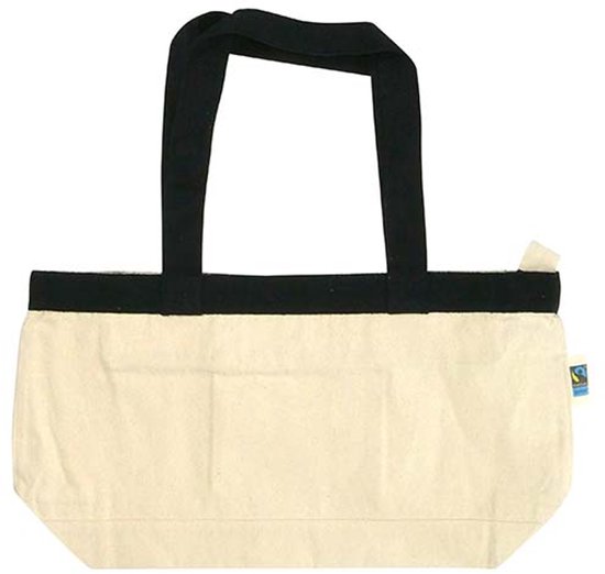 25 stuks Extra stevige katoenen shopper/allround tas - OEKO-TEX®/Fairtrade - ecru/zwart