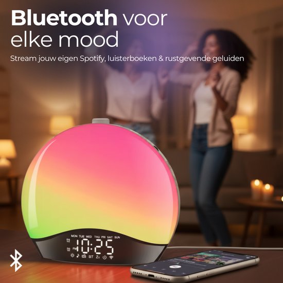 NAWM® Premium Wake Up Light - Digitale Wekker - Lichtwekker - Nachtlampje - Wekker - Bluetooth - 20 Helderheid niveaus - 25 Ontspanningsgeluiden - Incl. Nederlandse handleiding, EU stekker & Slaapgids