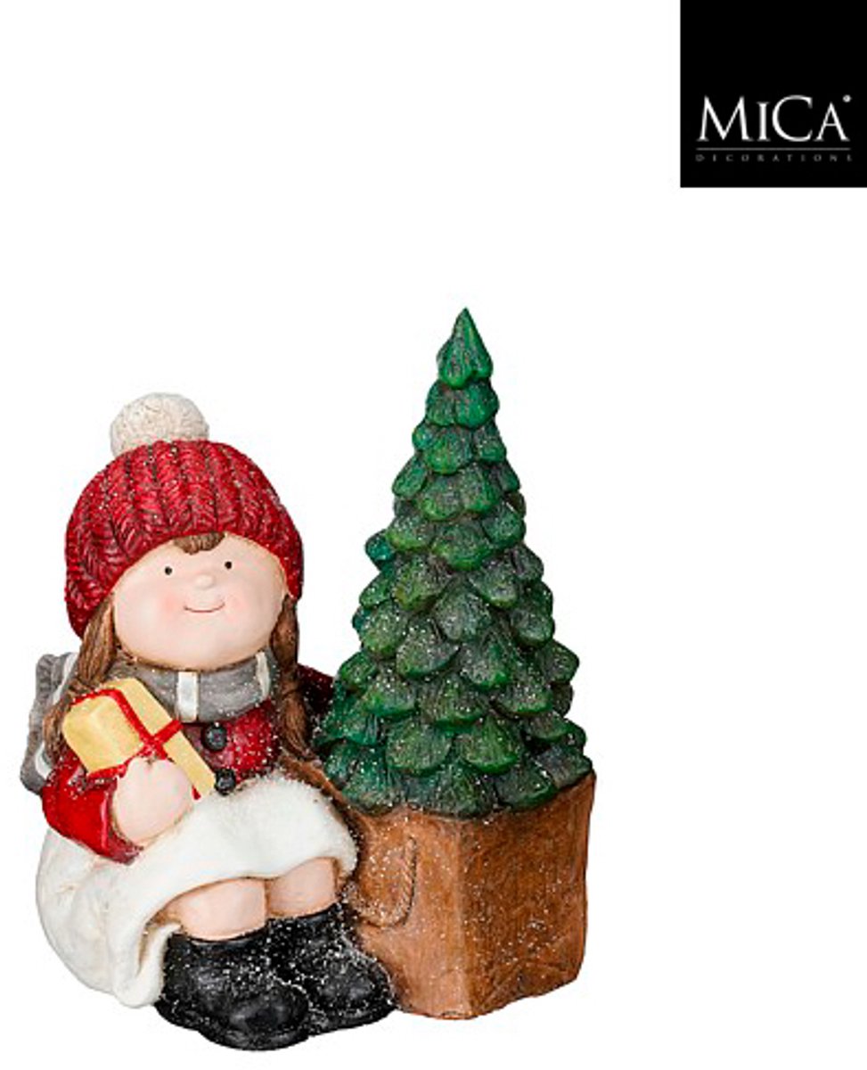 Mica Decorations Meisjesbeeld met Kerstboom – 27 x 21 x 39 cm