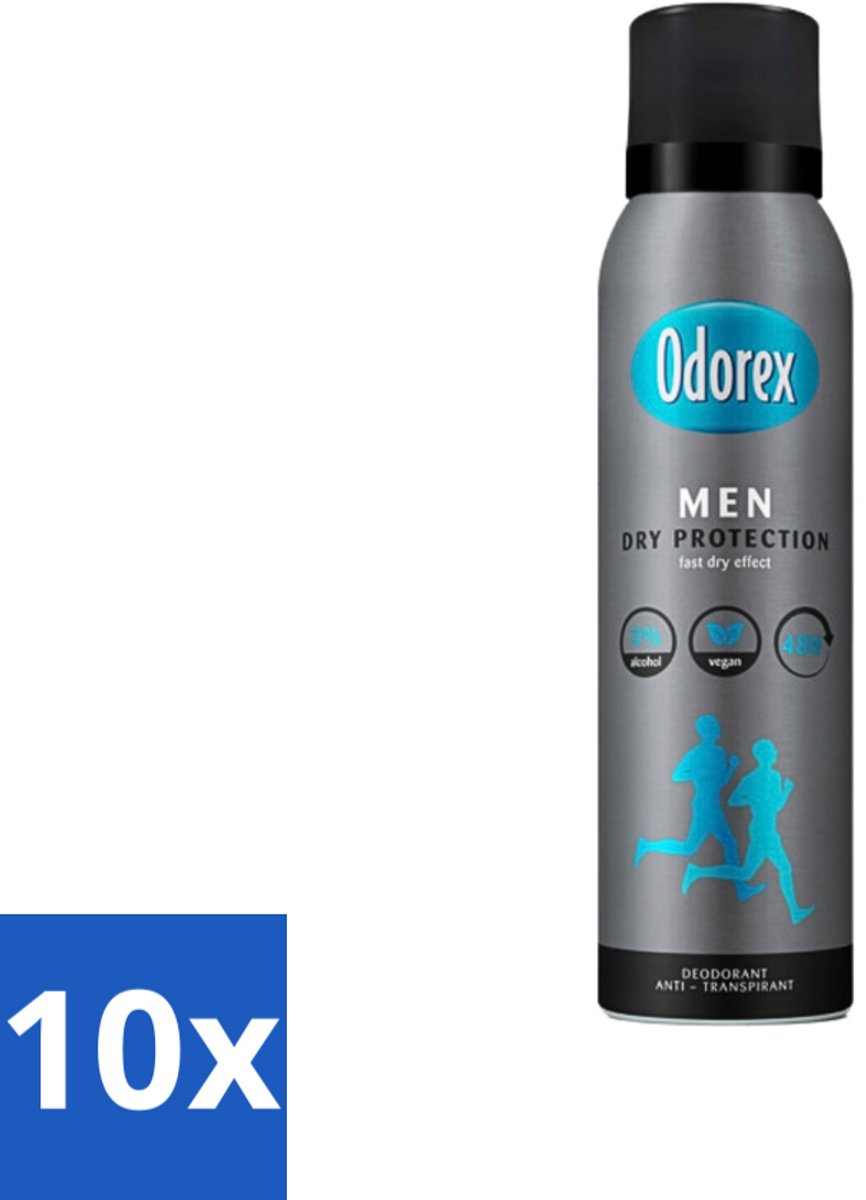 10 x Odorex Men - Deodorant Spray - Dry Protection - Langdurige Frisheid - 150 ml - Mannelijke Deodorant Spray - Langdurige Frisheid - Zweetbescherming - Oksel Droog - Deospray Voor Mannen