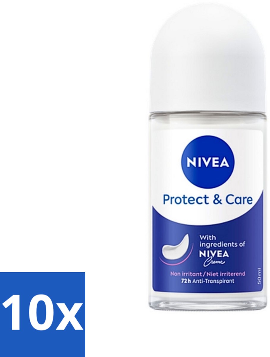 10 x Nivea - Deodorant - Roller - Protect & Care - 48 Uur Lang Werkend - 50 ml - NIVEA Deodorant Roller - 48 Uur Bescherming - Anti-transpirant - Verzorgende Deodorant - Alcoholvrij Deodorant