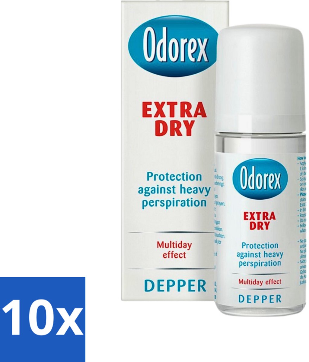 10 x Odorex Depper - Deodorant Roller - Extra Dry - Krachtige Bescherming - 50 ml - Extra Dry - Overmatig Zweten - Droge Oksels - Deodorant Roller - Krachtige Bescherming